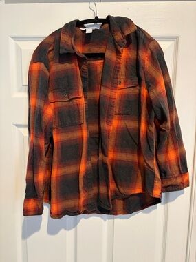 Old Navy Orange & Black Plaid Button-Down Shirt